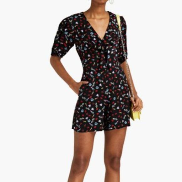 Maje Women's Black Inobi Printed Floral-jacquard Playsuit